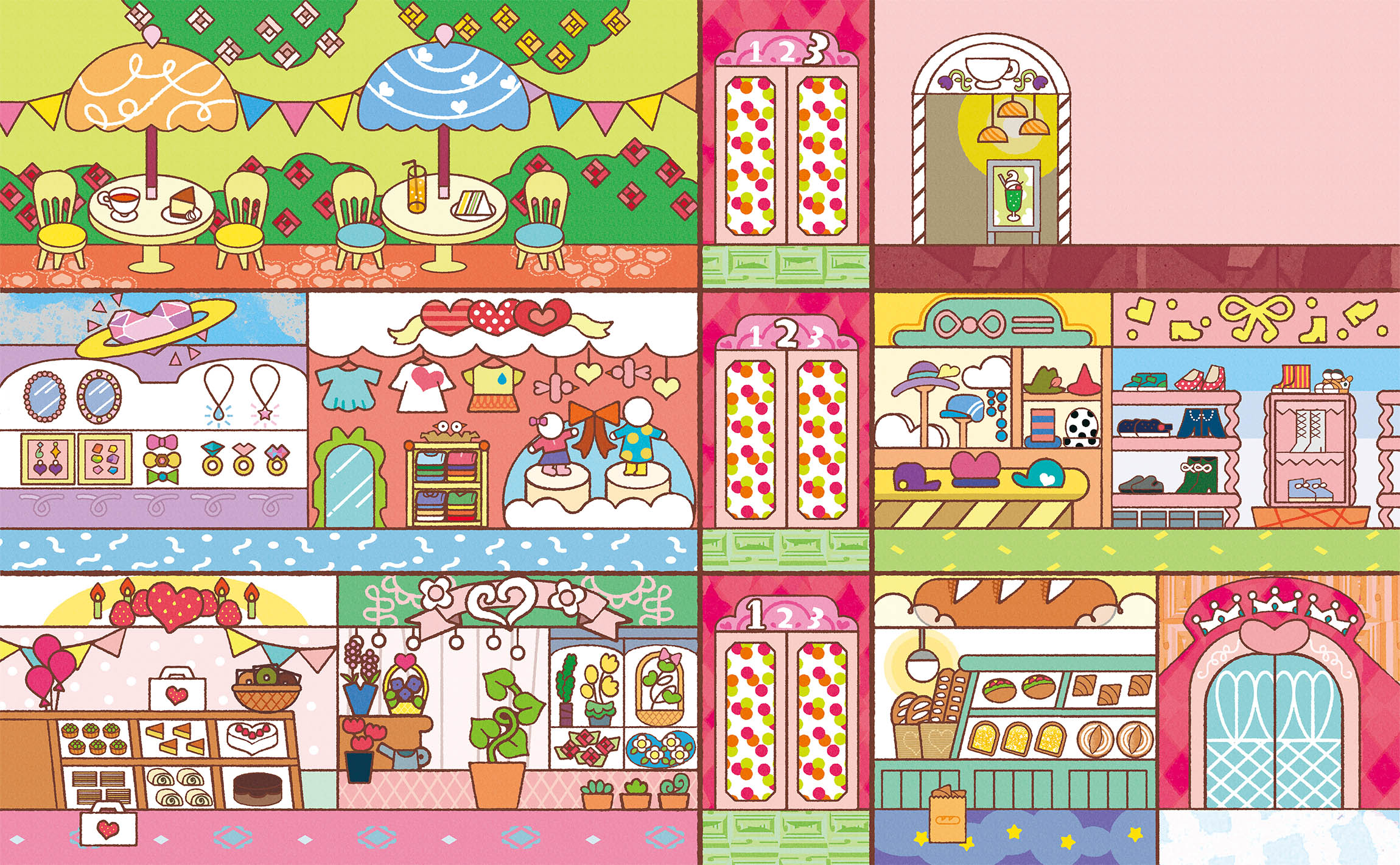 ショッピングモール背景イラスト・それいけ！アンパンマン　いっしょにあそぼう！　ドキンちゃん　コキンちゃん　キューティーブック