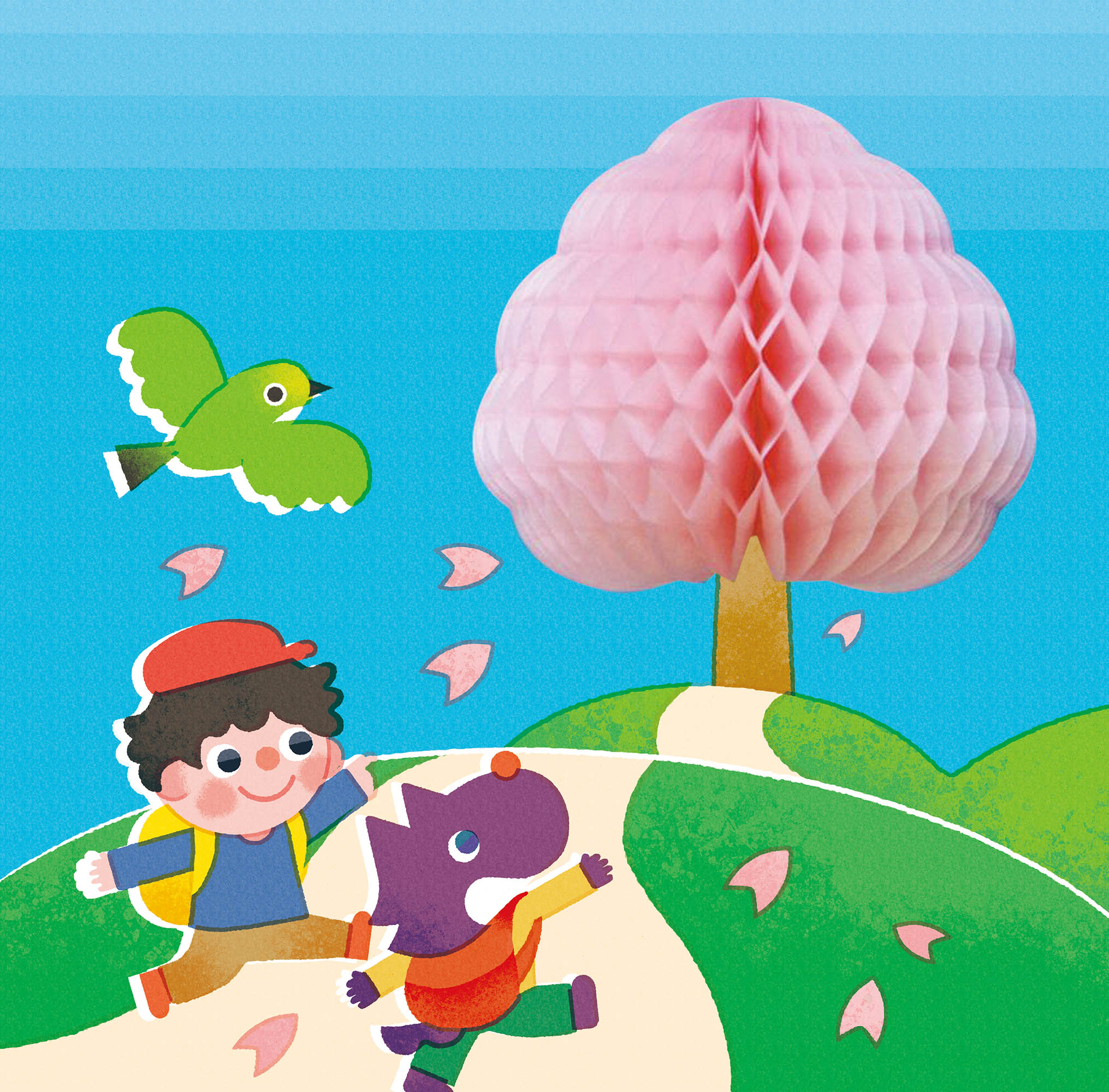 ハニカムカレンダー・ポップアップカレンダー2025 株式会社エクセルポイント 3月・4月イラスト