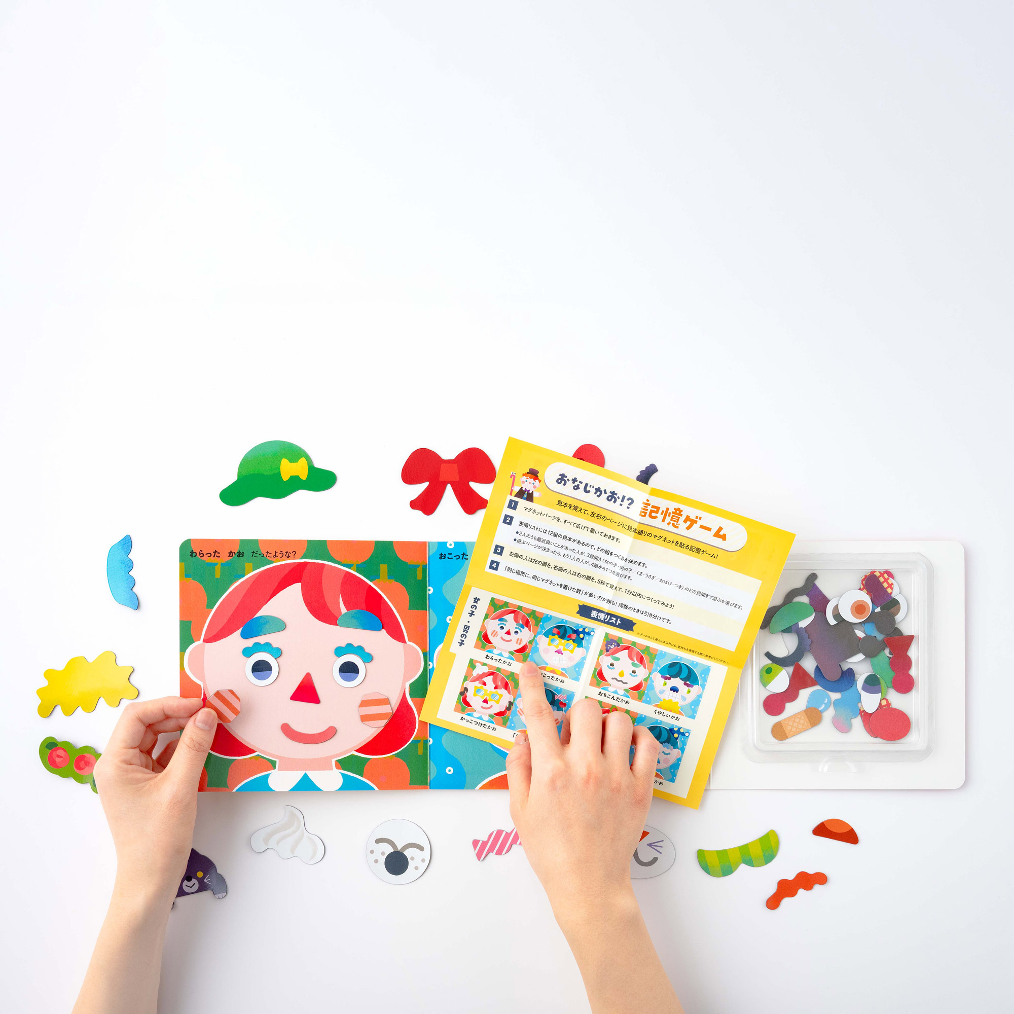 女の子と男の子の顔のベースに、個性的なパーツを組み合わせた表情の作成例